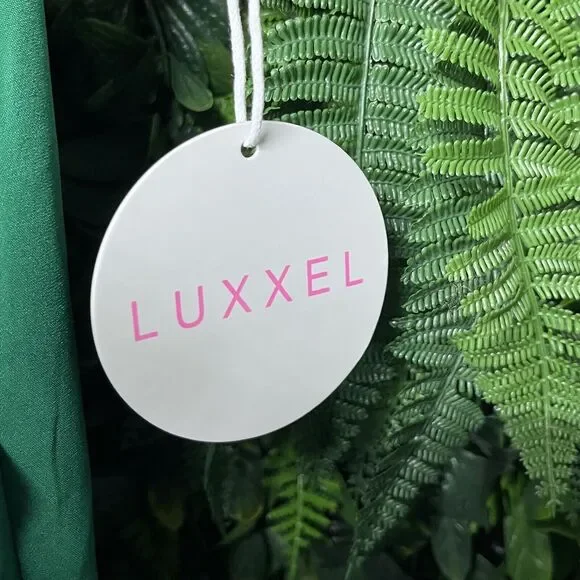 LUXXEL Jumpsuit Women Large Green Pants Pleated Strapless Split Leg Cut Out 2345 - Picture 5 of 10